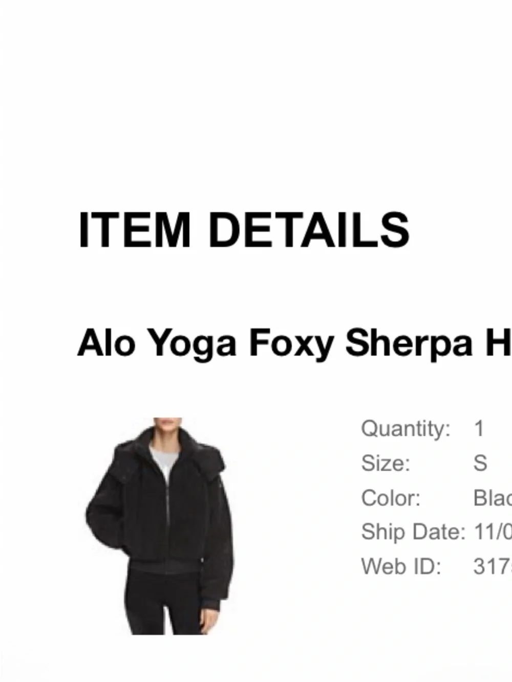 ALO Yoga Black Sherpa Cropped Zip Jacket